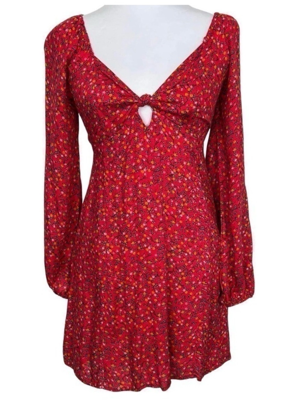 Row A Red Floral Long Sleeve Tie-Front Dress